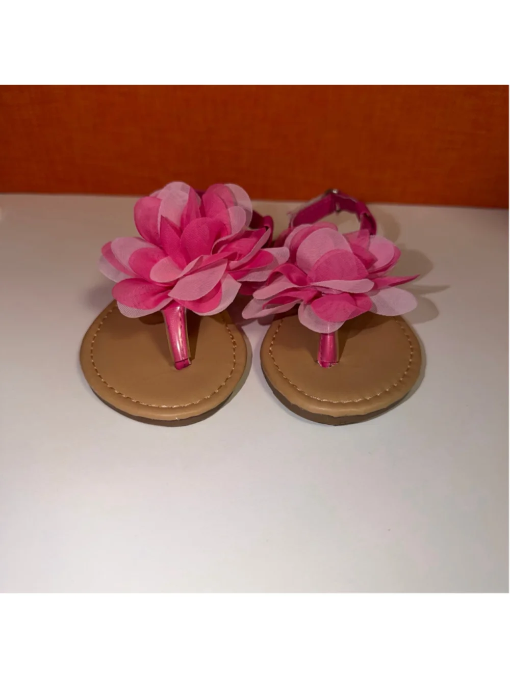 Girls Flower Sandals Shoes  Pink Beige Size 5/6
